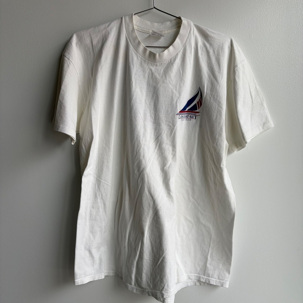 Vintage Stedman Longboat Key Yacht Club White Graphic T-Shirt XL USA Made
